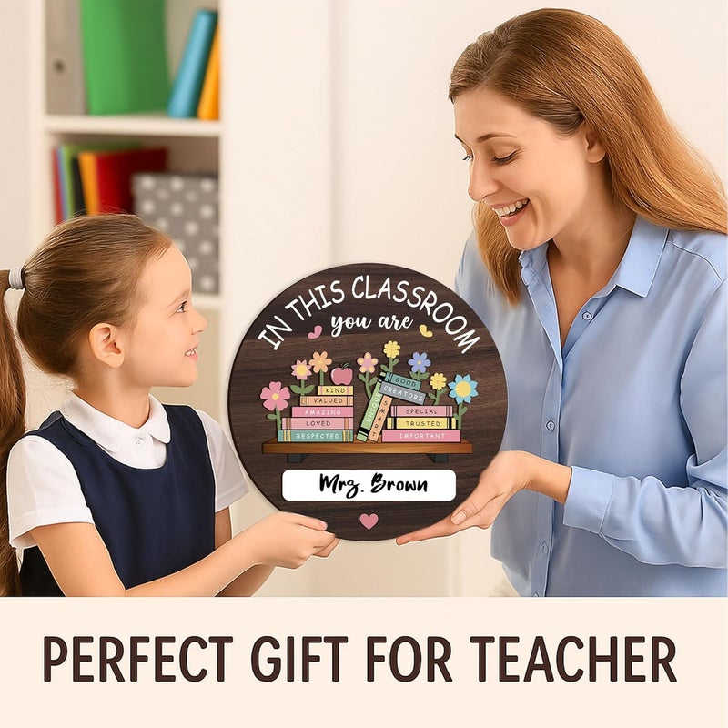Musemory Personalized Teacher Door Sign with Writable Name – Custom Boho Classroom Decor, Back to School Welcome Sign for Kindergarten, Preschool, Middle School, Teacher Gift with Desk Stand & Marker - Image 3
